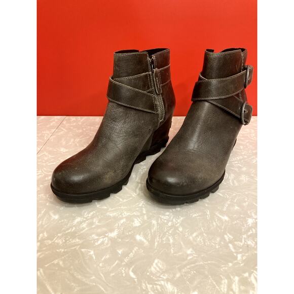 Sorel Shoes - Sorel Gray Leather Zippered Wedge Boots, Women's Size 10/EUR 41